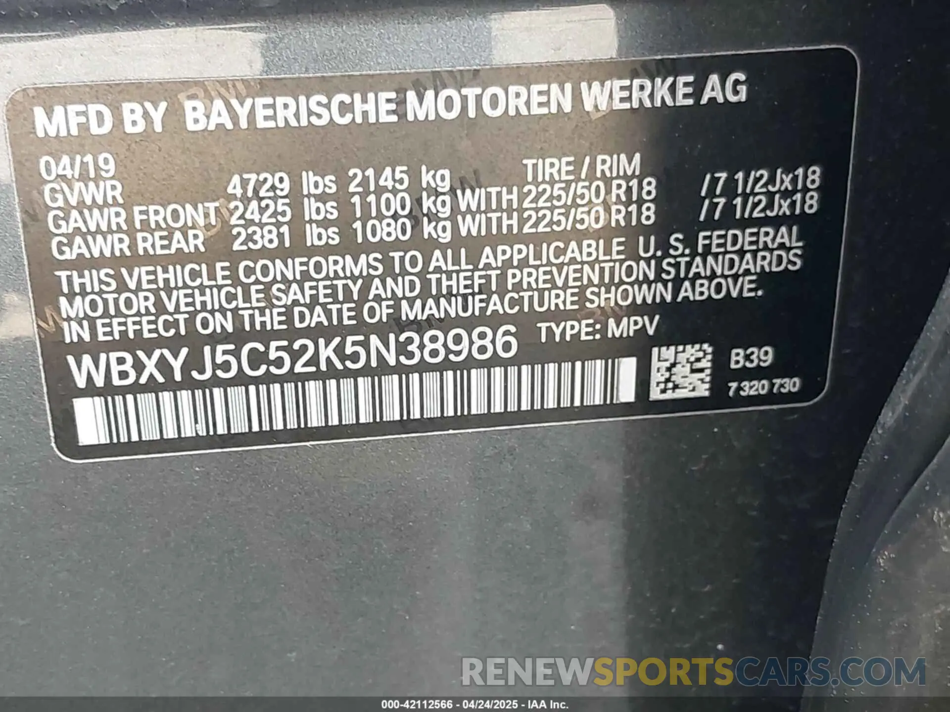 9 fotografías del automóvil dañado WBXYJ5C52K5N38986 BMW X2 2019