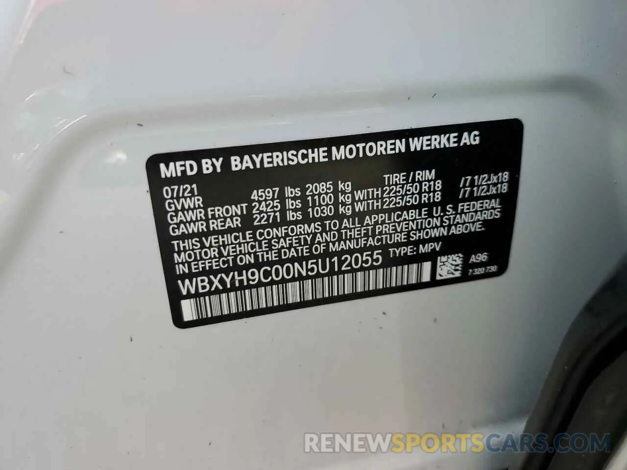 10 fotografías del automóvil dañado WBXYH9C00N5U12055 BMW X2 2022