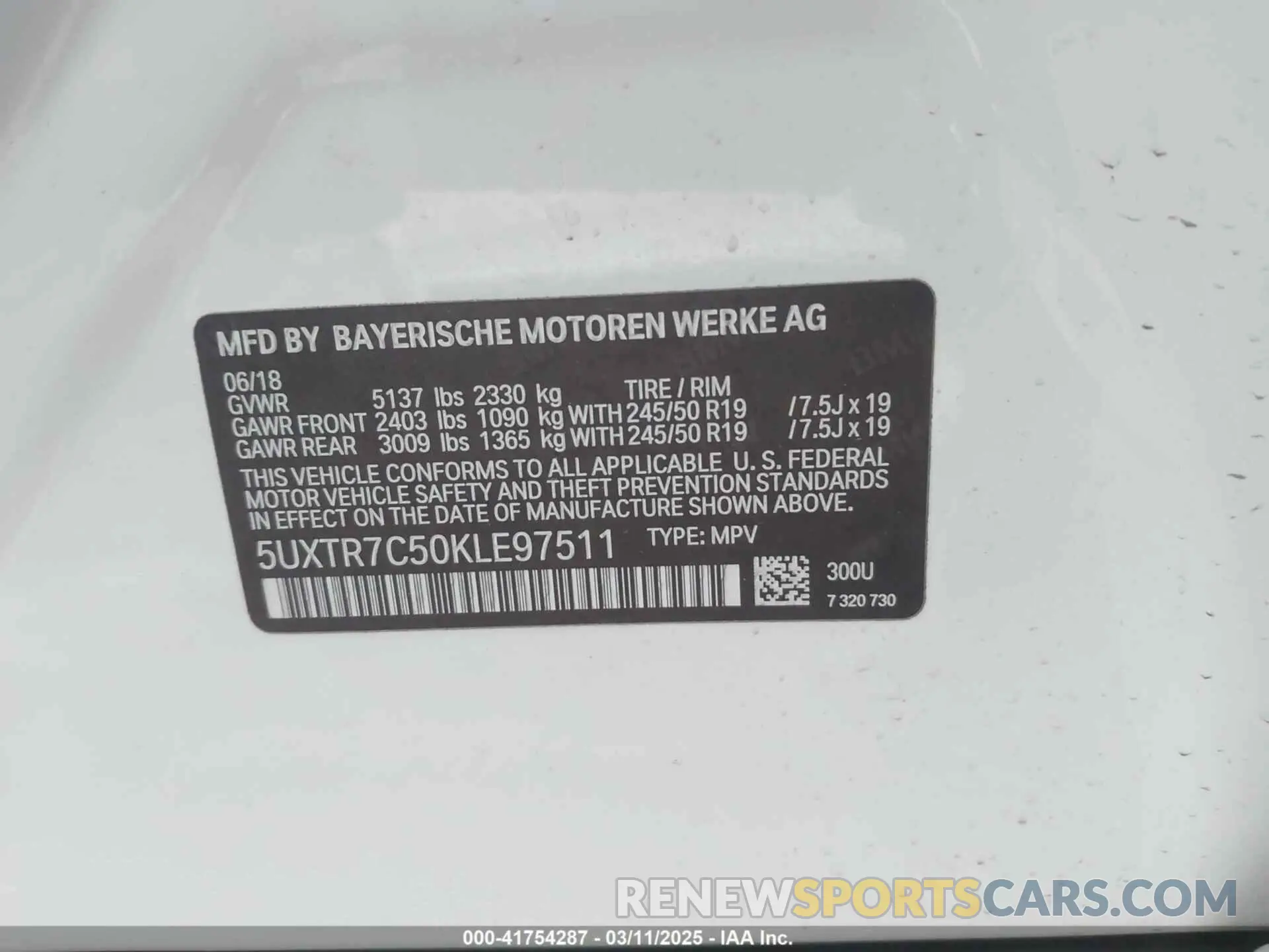 9 fotografías del automóvil dañado 5UXTR7C50KLE97511 BMW X3 2019