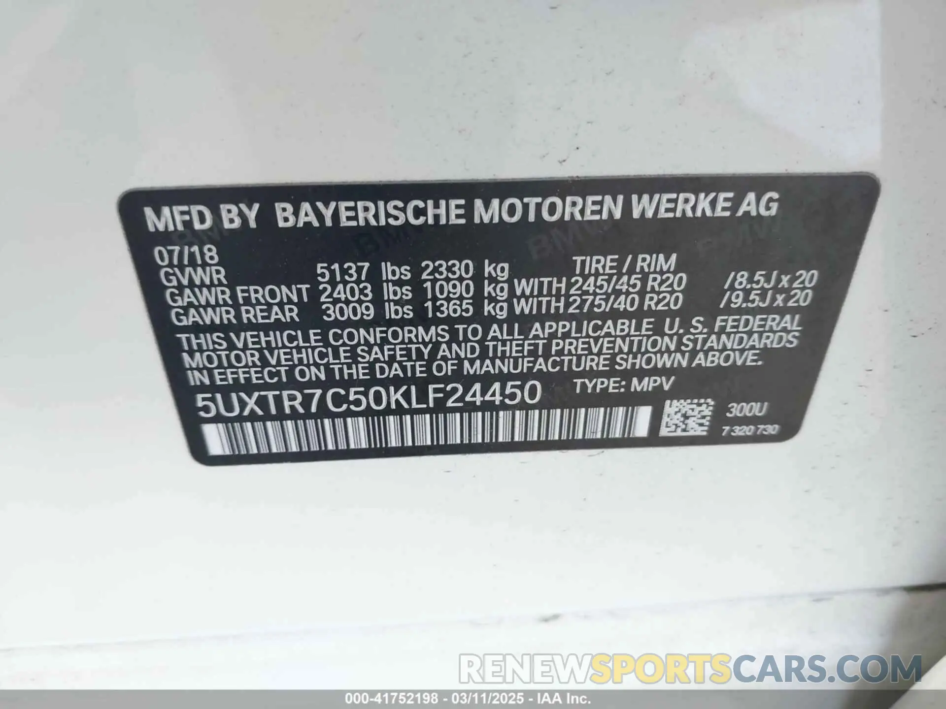 9 fotografías del automóvil dañado 5UXTR7C50KLF24450 BMW X3 2019