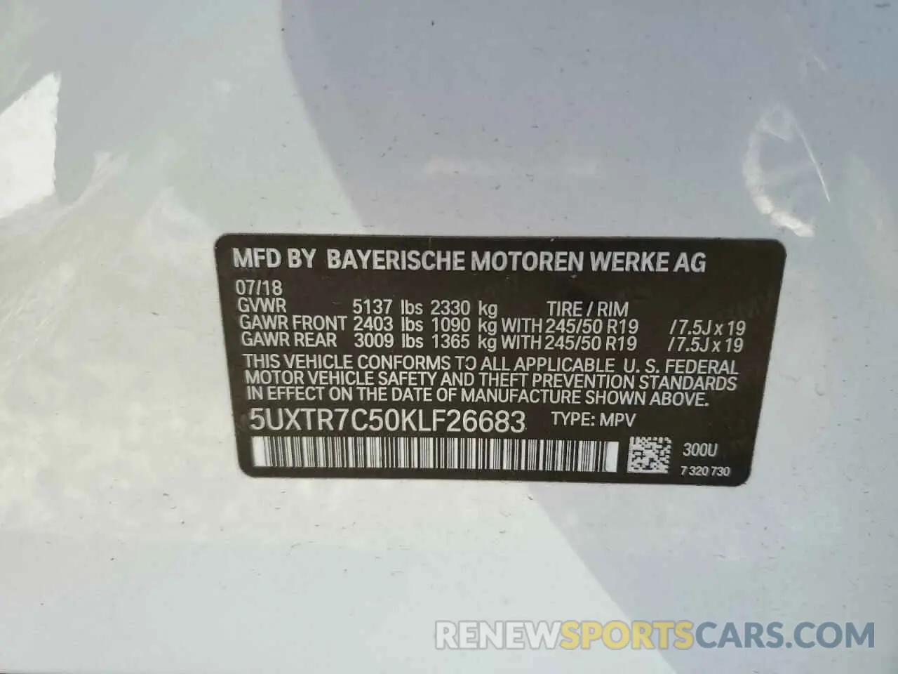 12 fotografías del automóvil dañado 5UXTR7C50KLF26683 BMW X3 2019