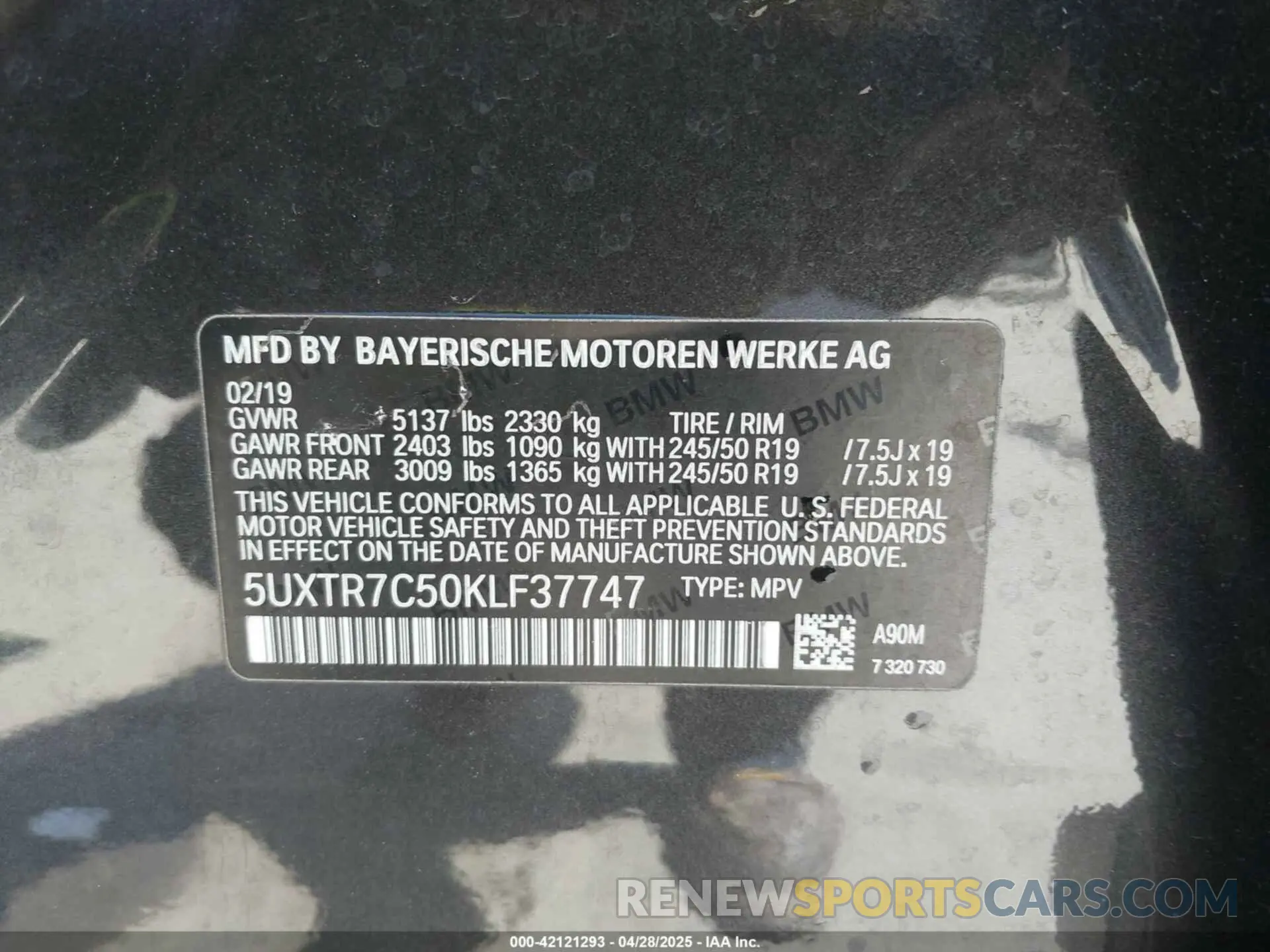9 fotografías del automóvil dañado 5UXTR7C50KLF37747 BMW X3 2019
