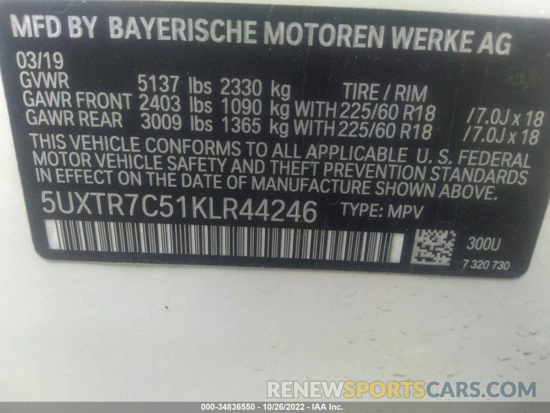 9 fotografías del automóvil dañado 5UXTR7C51KLR44246 BMW X3 2019