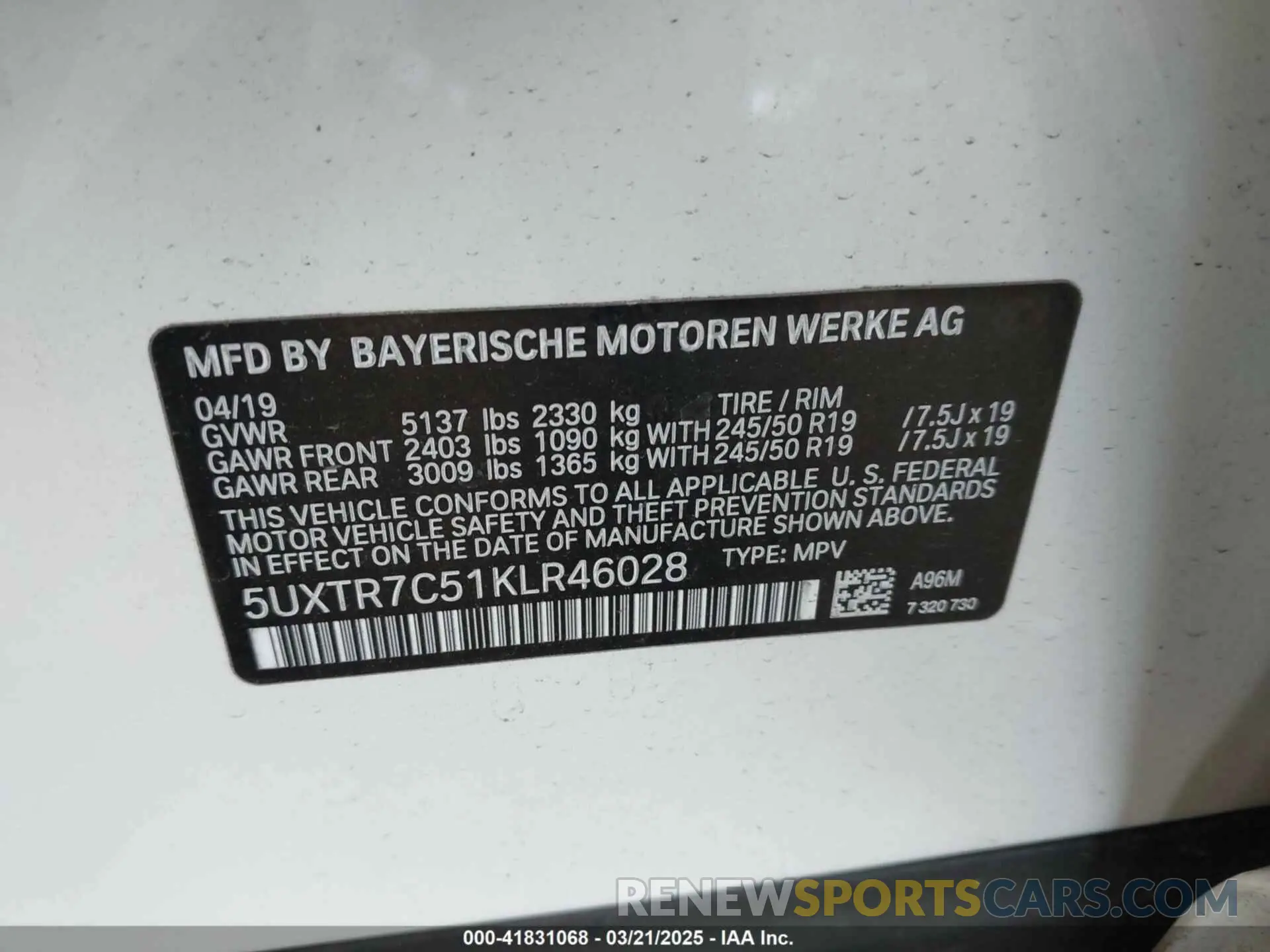 9 fotografías del automóvil dañado 5UXTR7C51KLR46028 BMW X3 2019