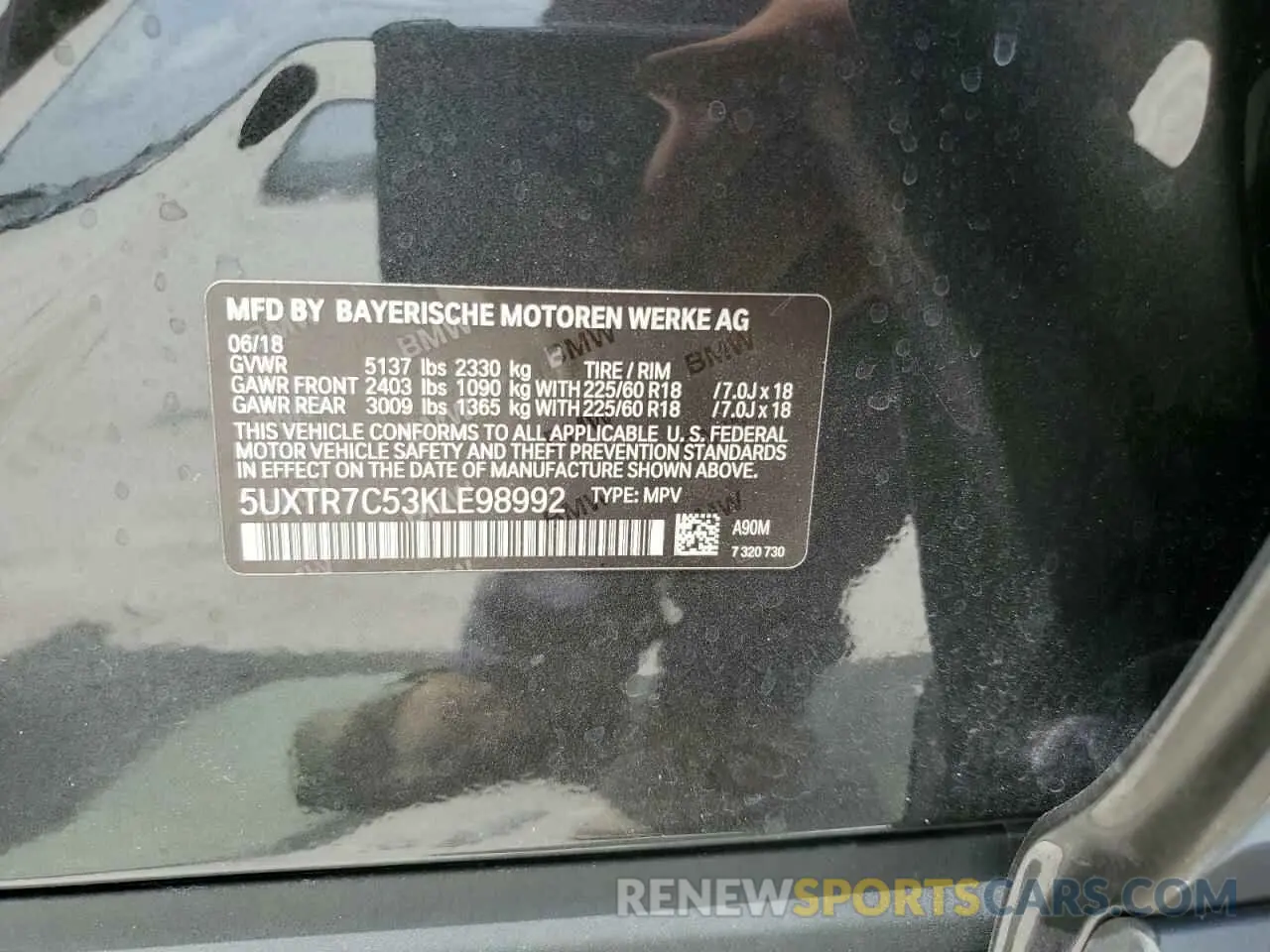 10 fotografías del automóvil dañado 5UXTR7C53KLE98992 BMW X3 2019