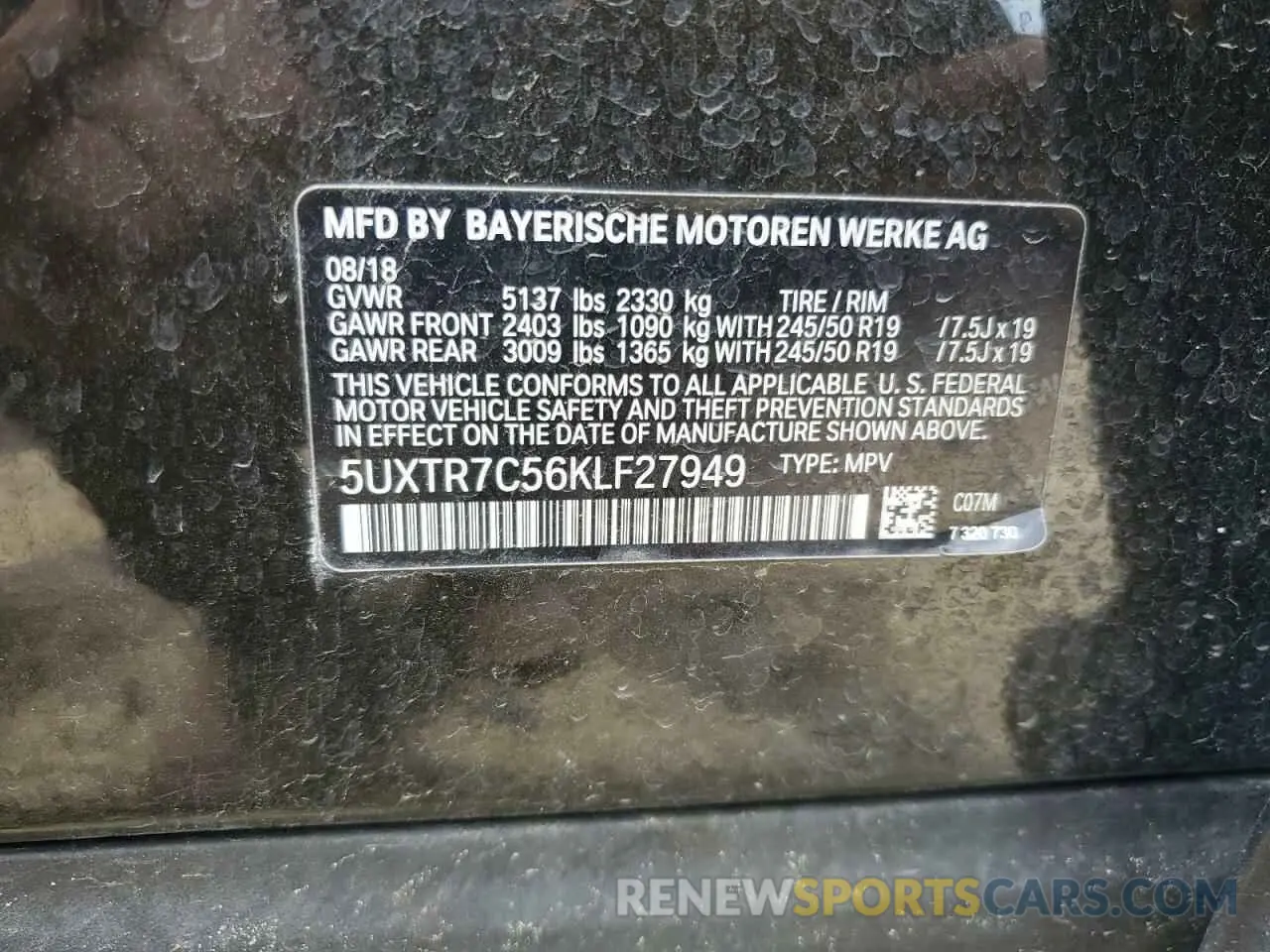 13 fotografías del automóvil dañado 5UXTR7C56KLF27949 BMW X3 2019