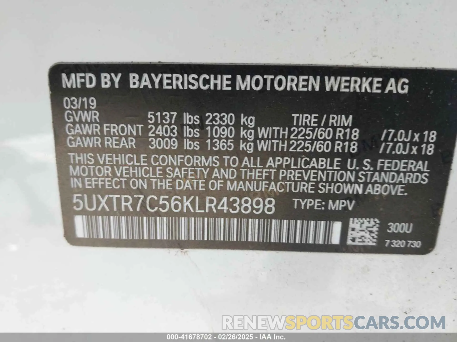 9 fotografías del automóvil dañado 5UXTR7C56KLR43898 BMW X3 2019