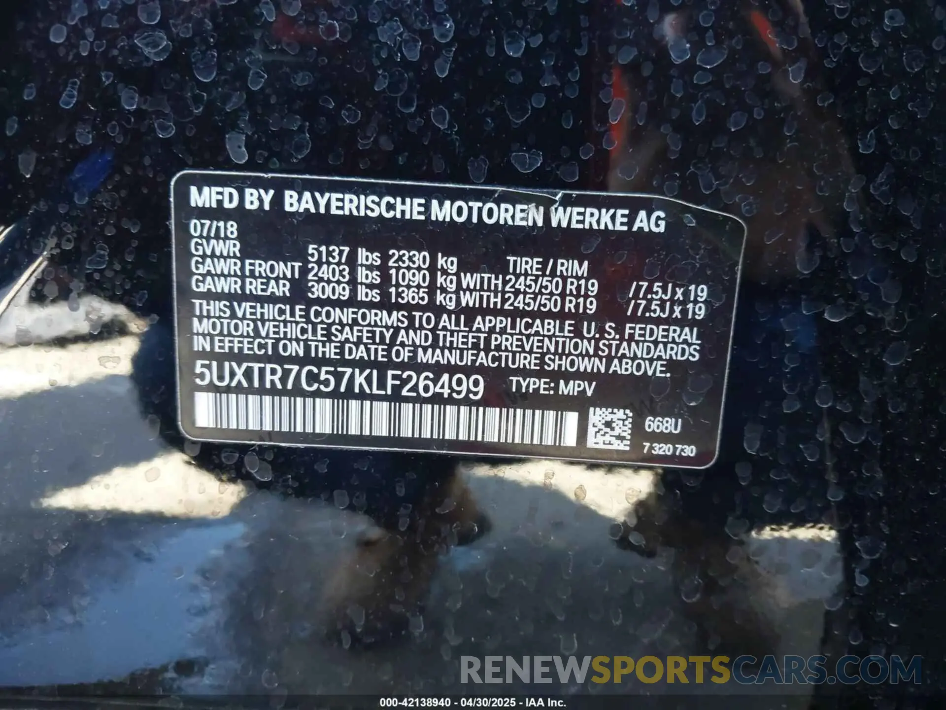 9 fotografías del automóvil dañado 5UXTR7C57KLF26499 BMW X3 2019