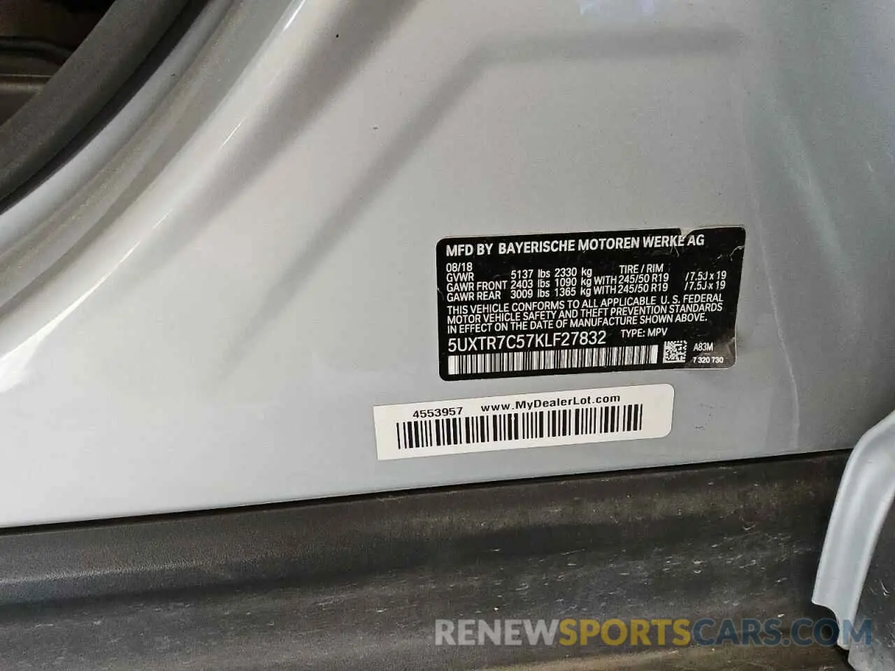 13 fotografías del automóvil dañado 5UXTR7C57KLF27832 BMW X3 2019