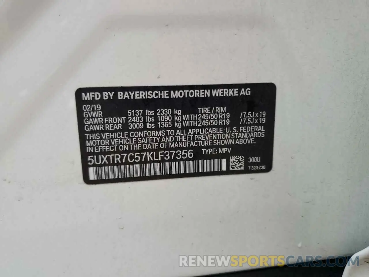 13 fotografías del automóvil dañado 5UXTR7C57KLF37356 BMW X3 2019
