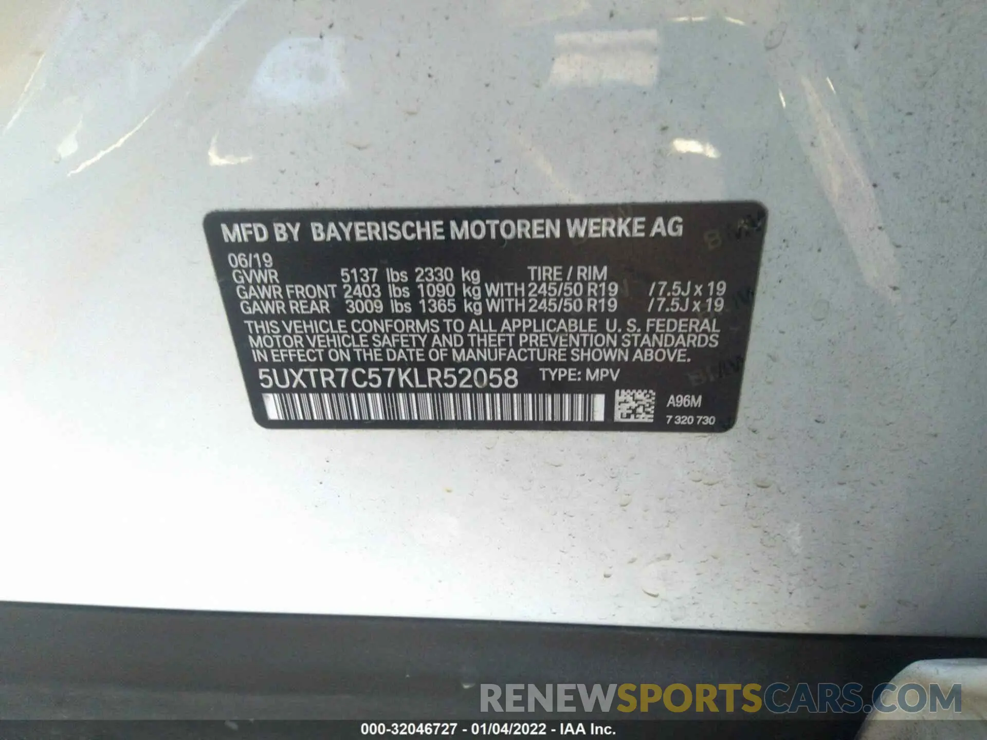 9 fotografías del automóvil dañado 5UXTR7C57KLR52058 BMW X3 2019