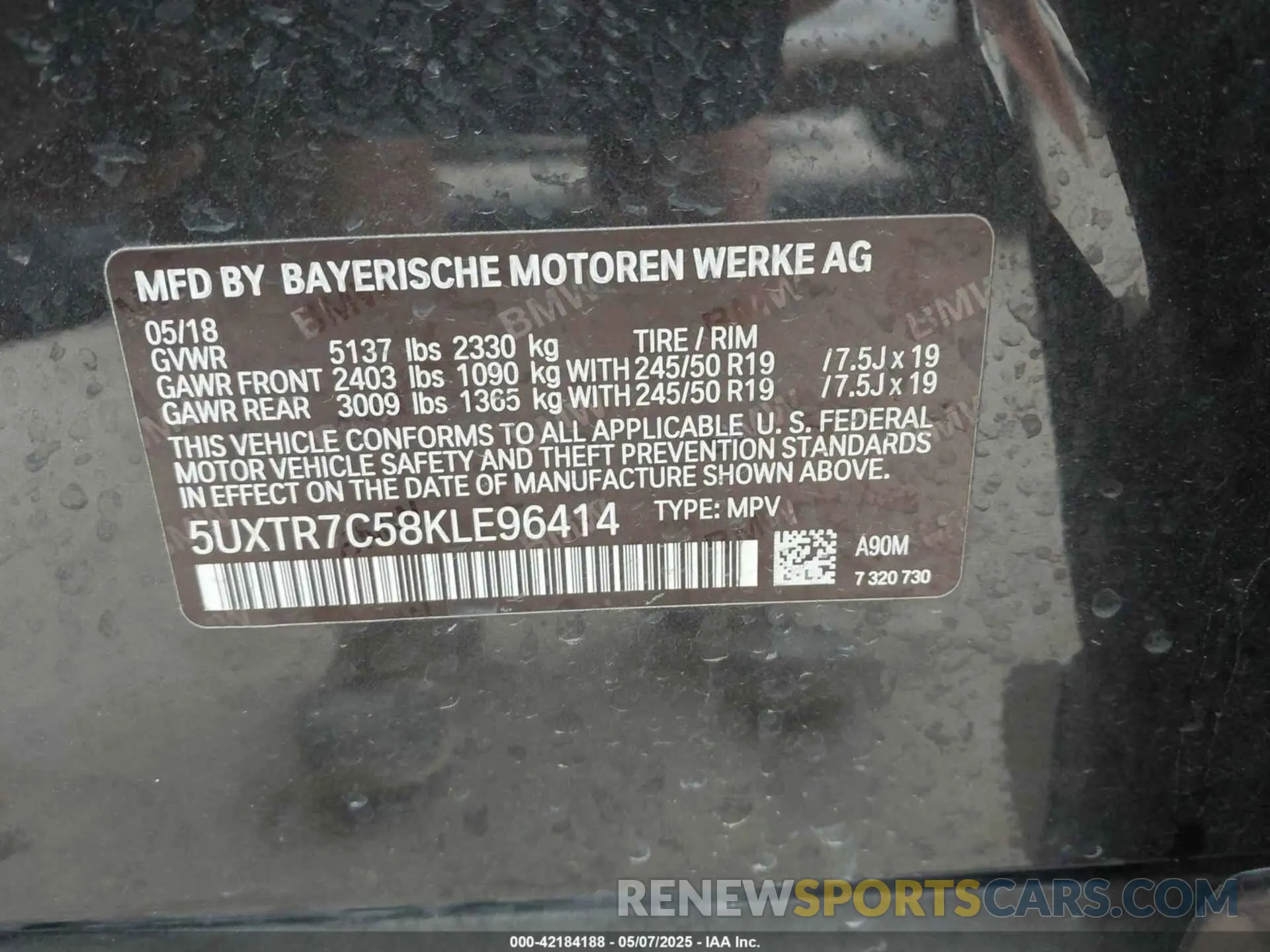 9 fotografías del automóvil dañado 5UXTR7C58KLE96414 BMW X3 2019