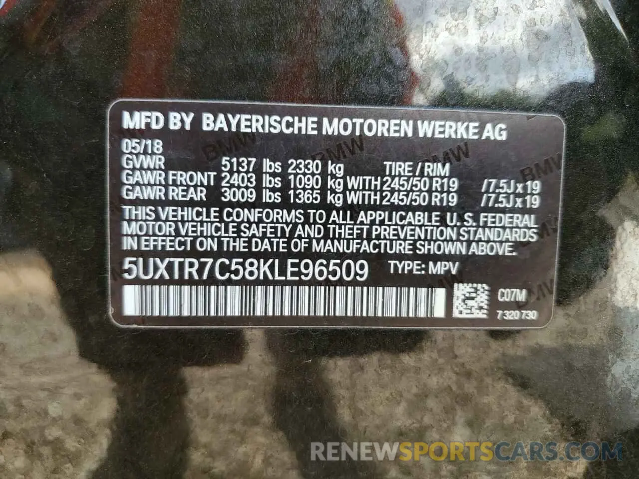 14 fotografías del automóvil dañado 5UXTR7C58KLE96509 BMW X3 2019