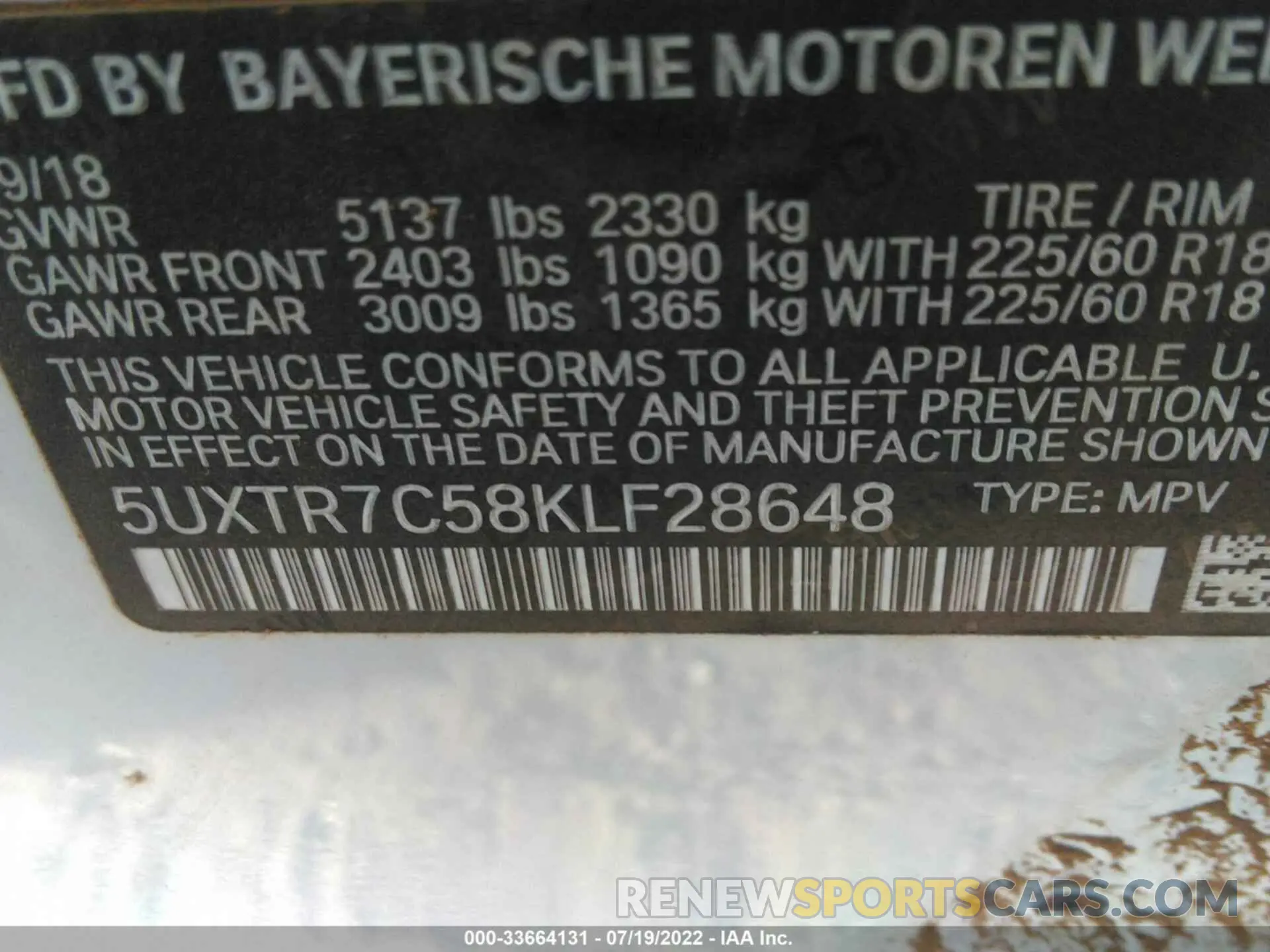9 fotografías del automóvil dañado 5UXTR7C58KLF28648 BMW X3 2019