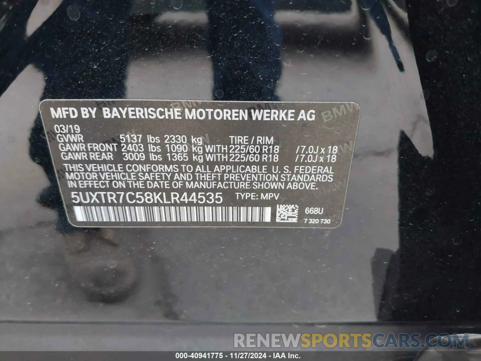 9 fotografías del automóvil dañado 5UXTR7C58KLR44535 BMW X3 2019