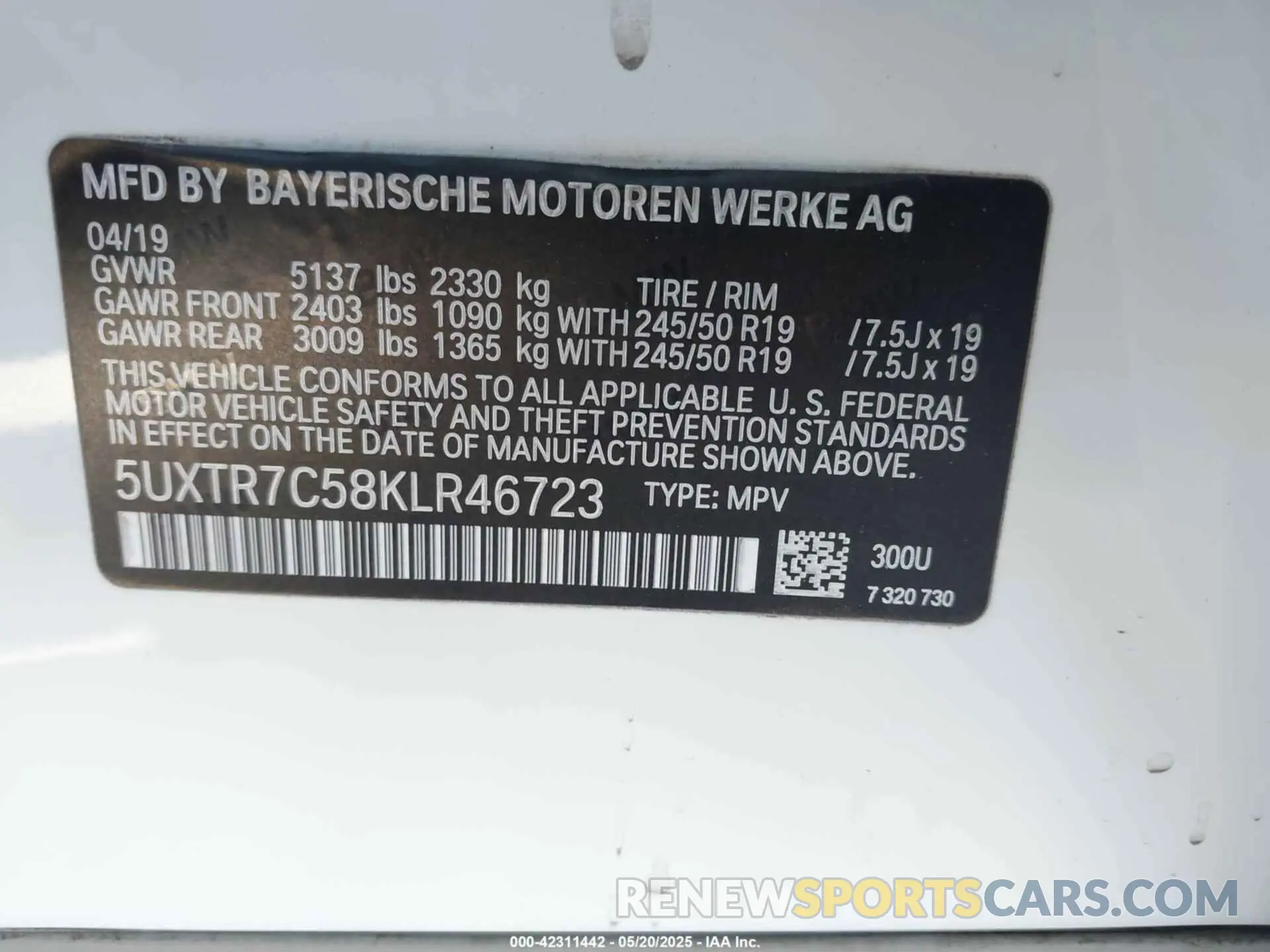 9 fotografías del automóvil dañado 5UXTR7C58KLR46723 BMW X3 2019