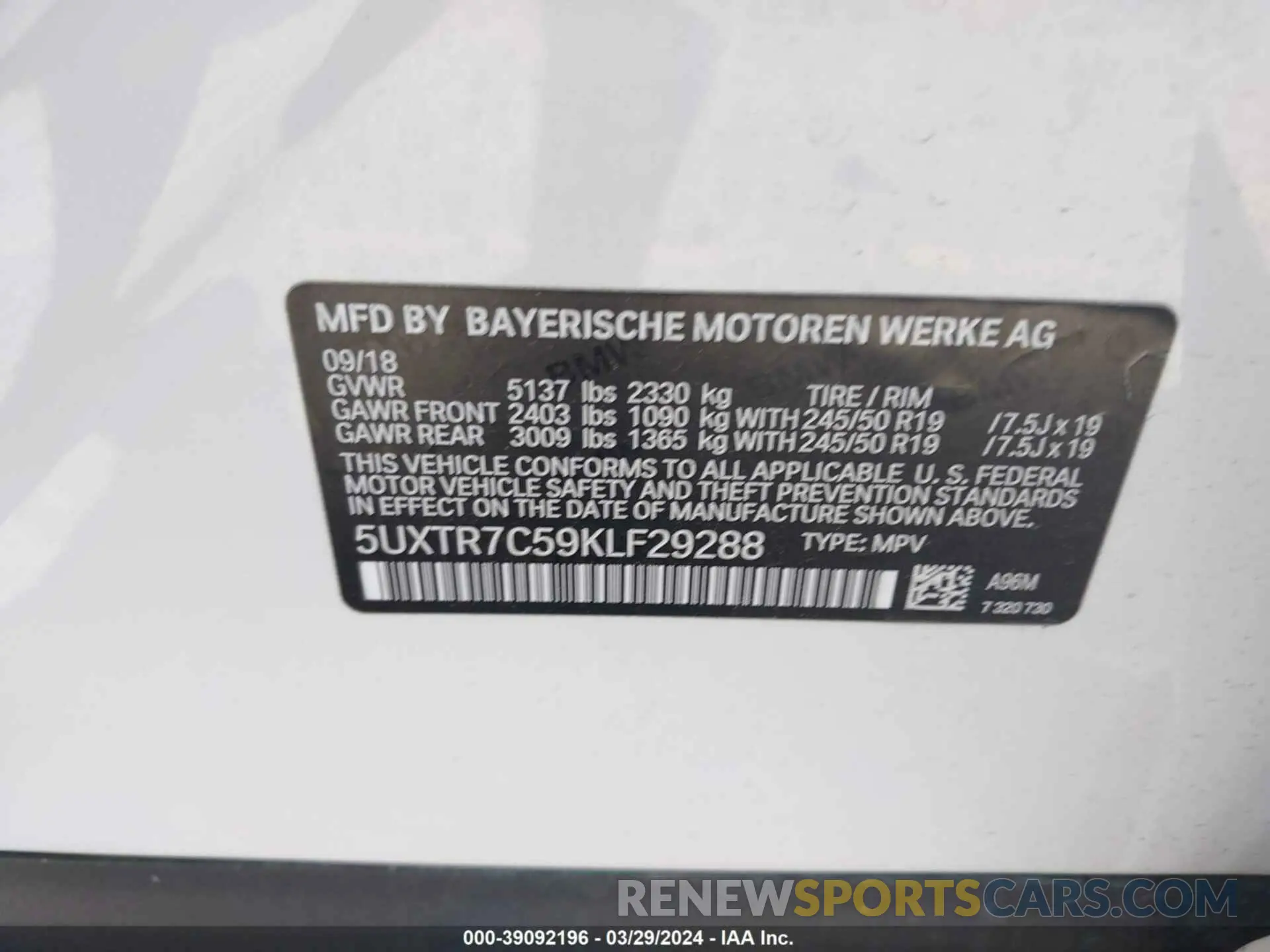 9 fotografías del automóvil dañado 5UXTR7C59KLF29288 BMW X3 2019