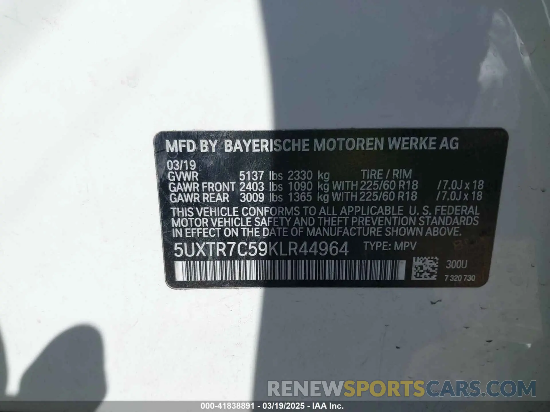 9 fotografías del automóvil dañado 5UXTR7C59KLR44964 BMW X3 2019