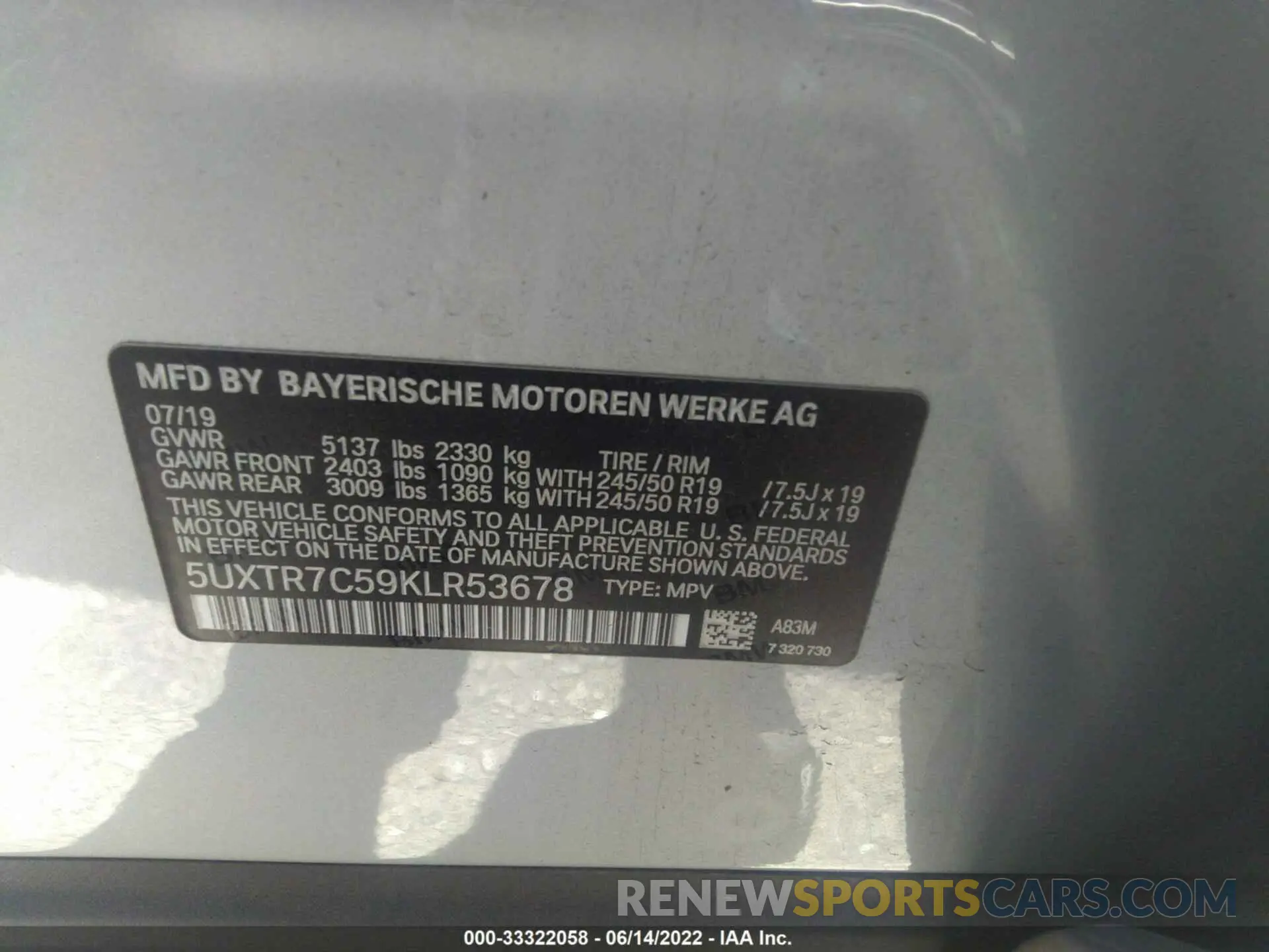 9 fotografías del automóvil dañado 5UXTR7C59KLR53678 BMW X3 2019