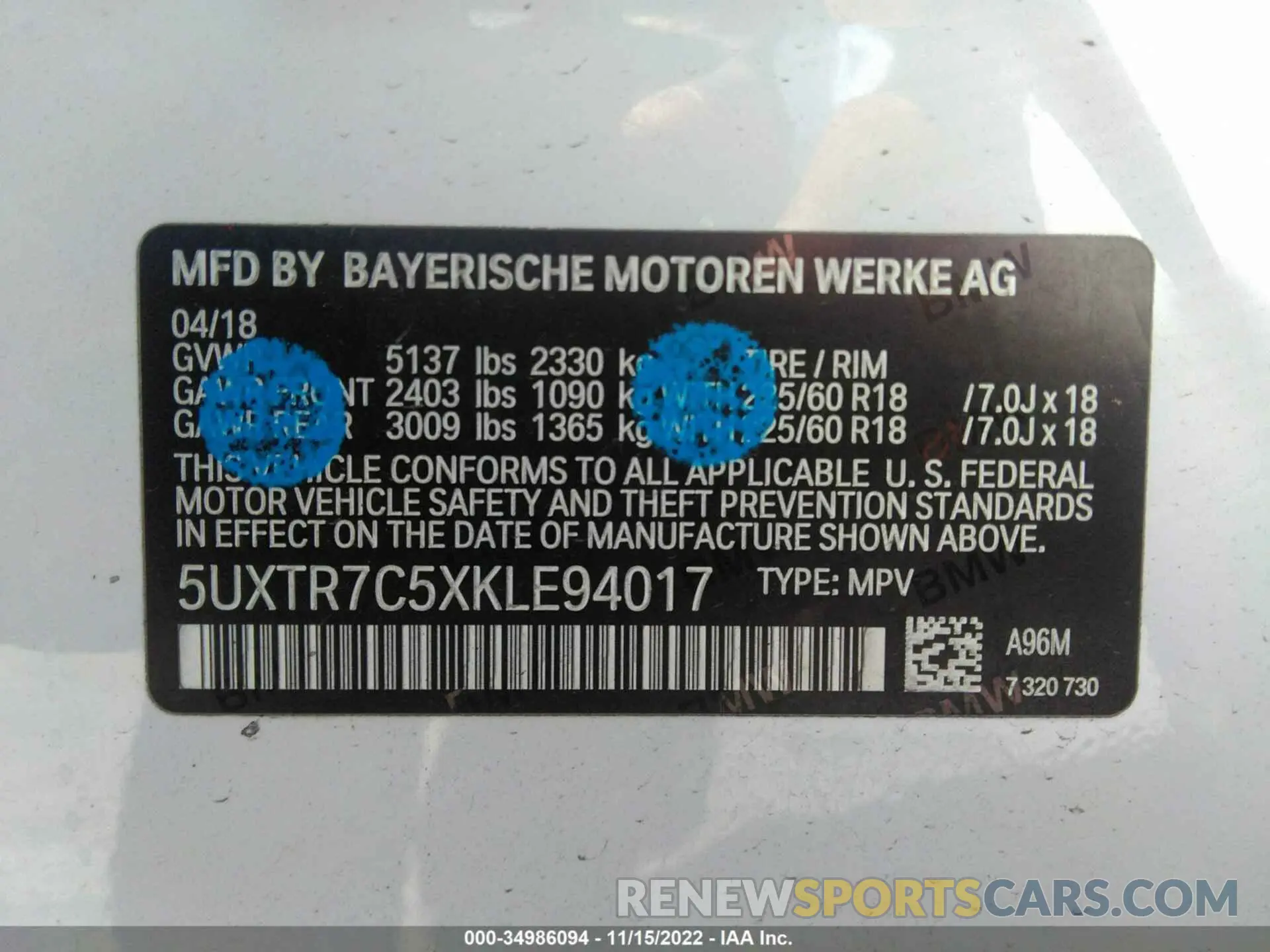 9 fotografías del automóvil dañado 5UXTR7C5XKLE94017 BMW X3 2019
