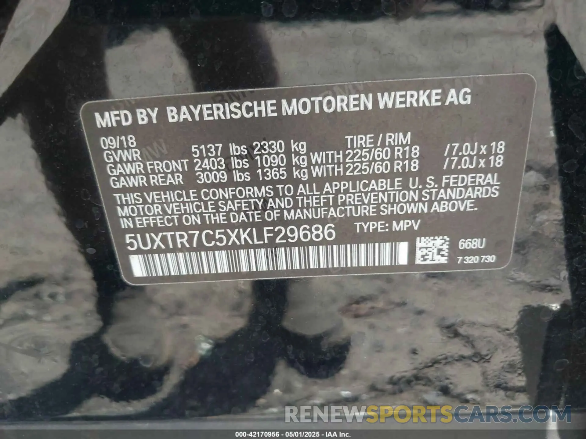 9 fotografías del automóvil dañado 5UXTR7C5XKLF29686 BMW X3 2019