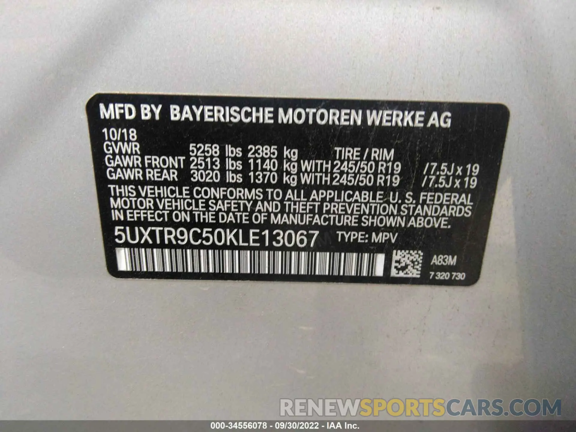 9 fotografías del automóvil dañado 5UXTR9C50KLE13067 BMW X3 2019