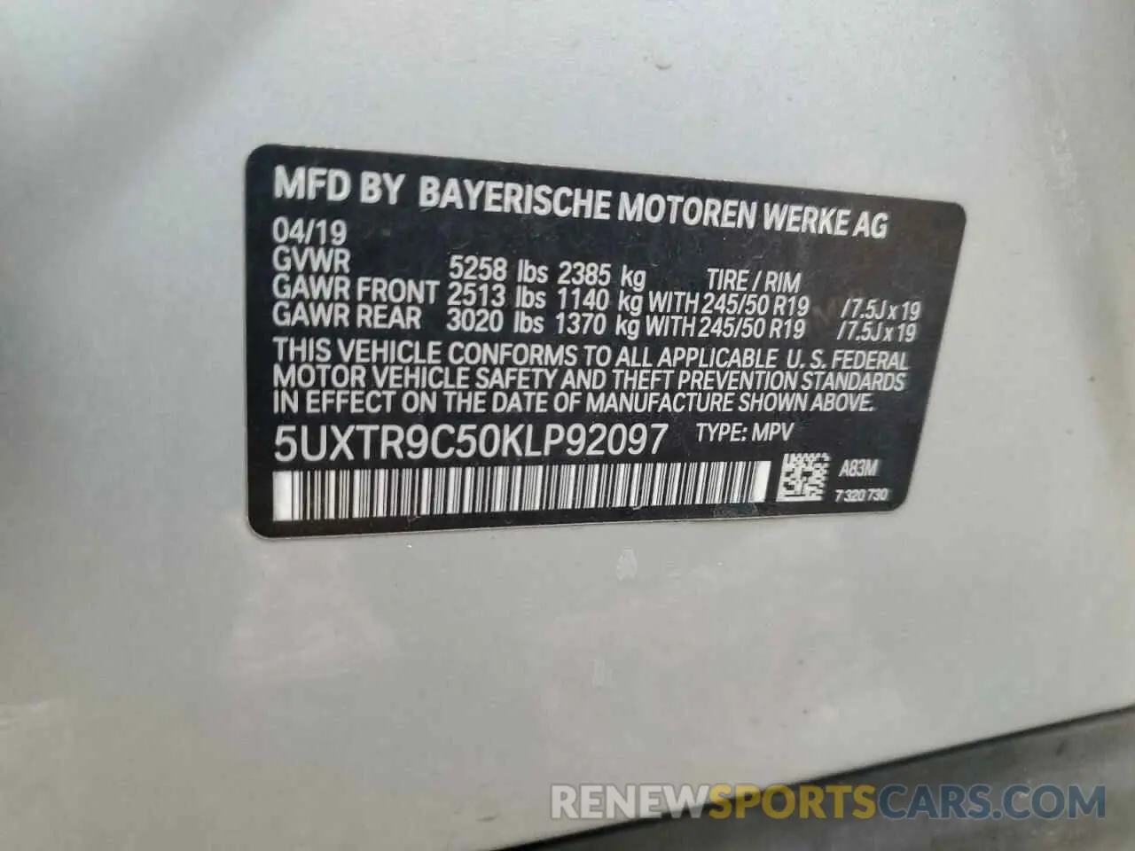 12 fotografías del automóvil dañado 5UXTR9C50KLP92097 BMW X3 2019