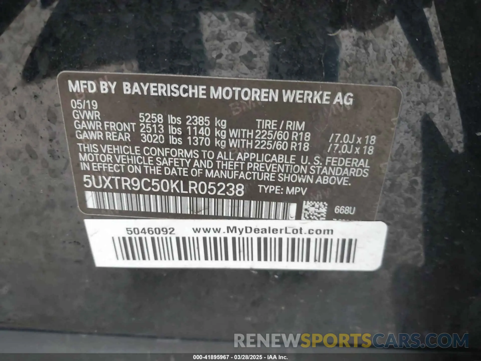 9 fotografías del automóvil dañado 5UXTR9C50KLR05238 BMW X3 2019