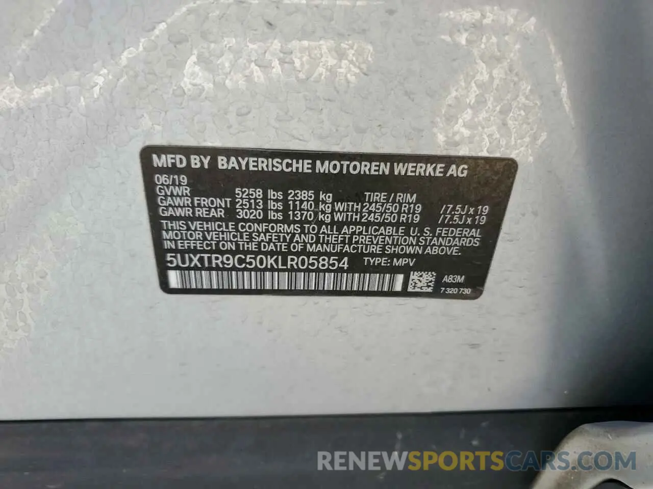 14 fotografías del automóvil dañado 5UXTR9C50KLR05854 BMW X3 2019