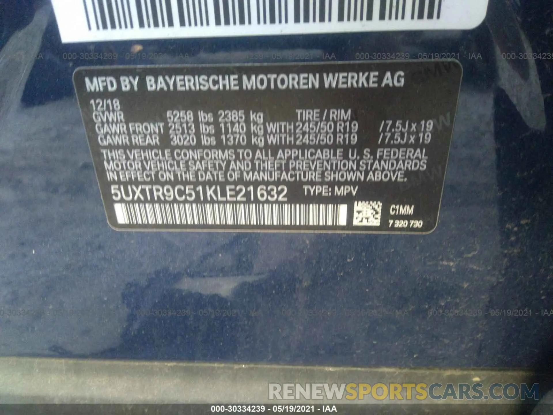 9 fotografías del automóvil dañado 5UXTR9C51KLE21632 BMW X3 2019