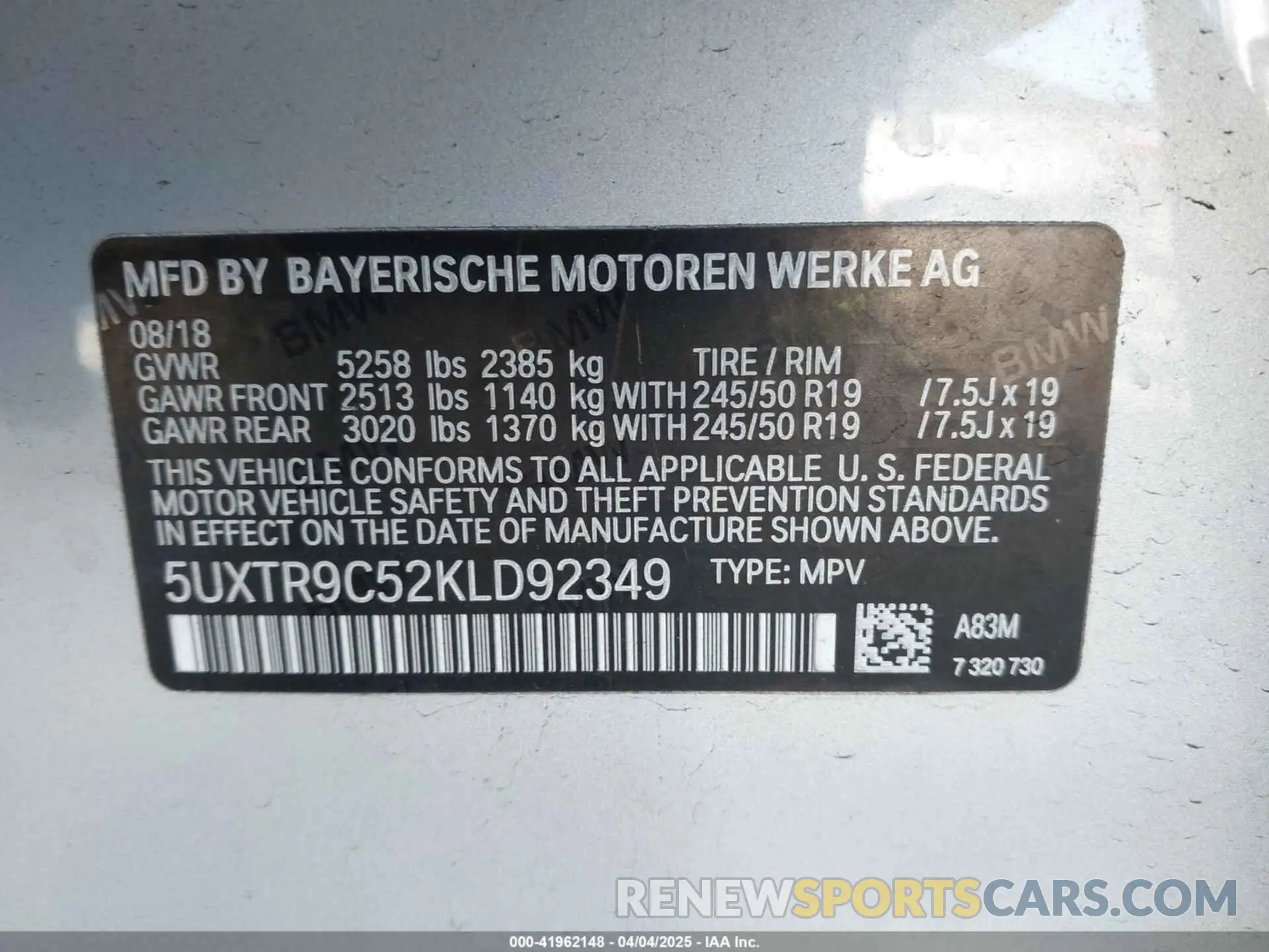 9 fotografías del automóvil dañado 5UXTR9C52KLD92349 BMW X3 2019