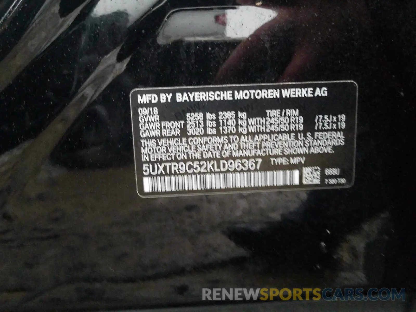 10 fotografías del automóvil dañado 5UXTR9C52KLD96367 BMW X3 2019