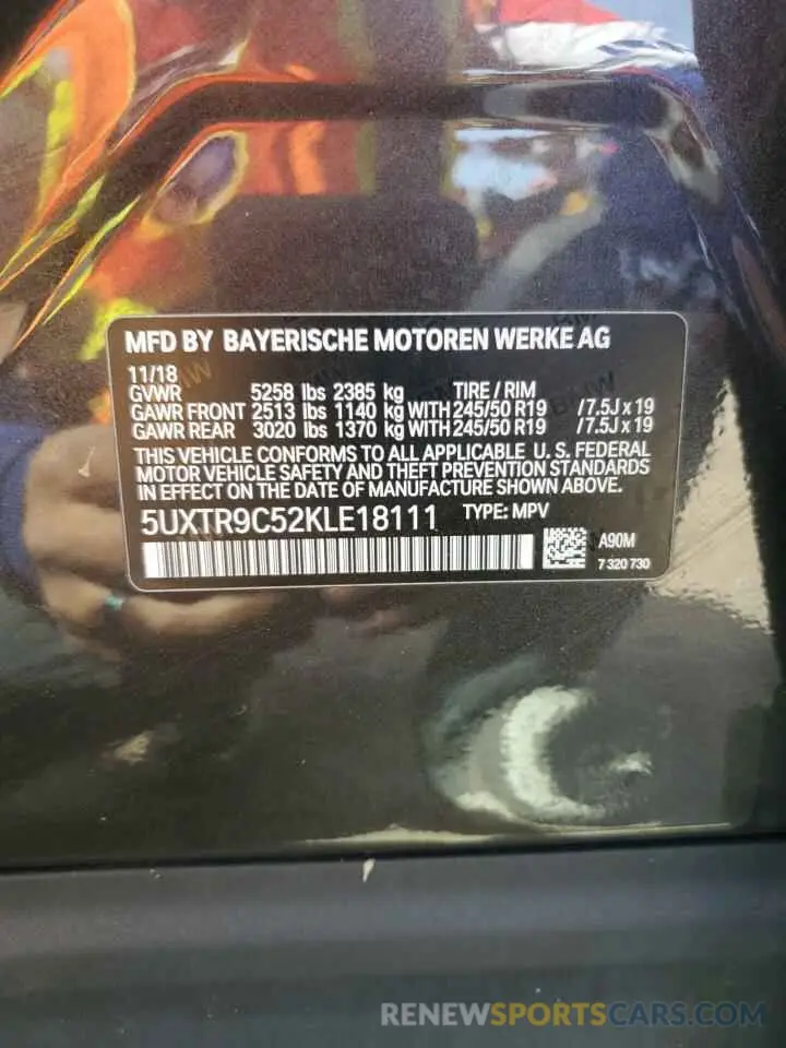13 fotografías del automóvil dañado 5UXTR9C52KLE18111 BMW X3 2019