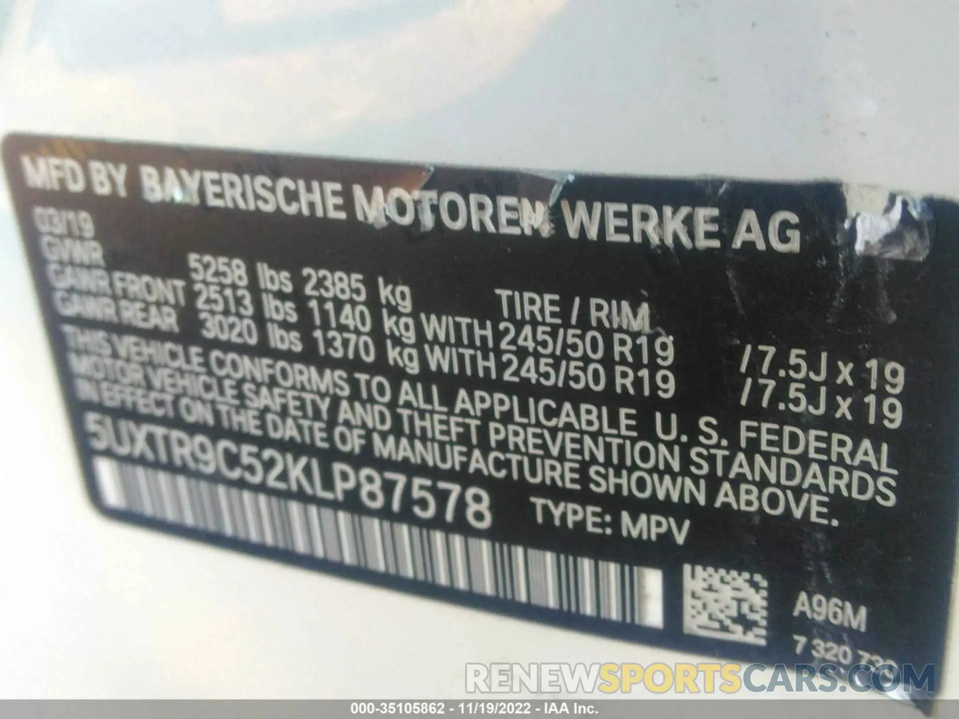 9 fotografías del automóvil dañado 5UXTR9C52KLP87578 BMW X3 2019