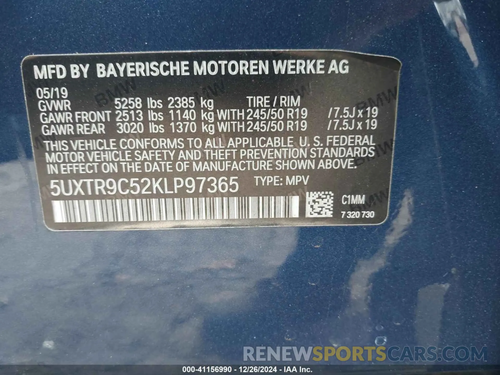 9 fotografías del automóvil dañado 5UXTR9C52KLP97365 BMW X3 2019