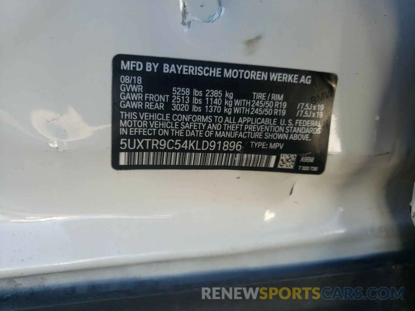 10 fotografías del automóvil dañado 5UXTR9C54KLD91896 BMW X3 2019