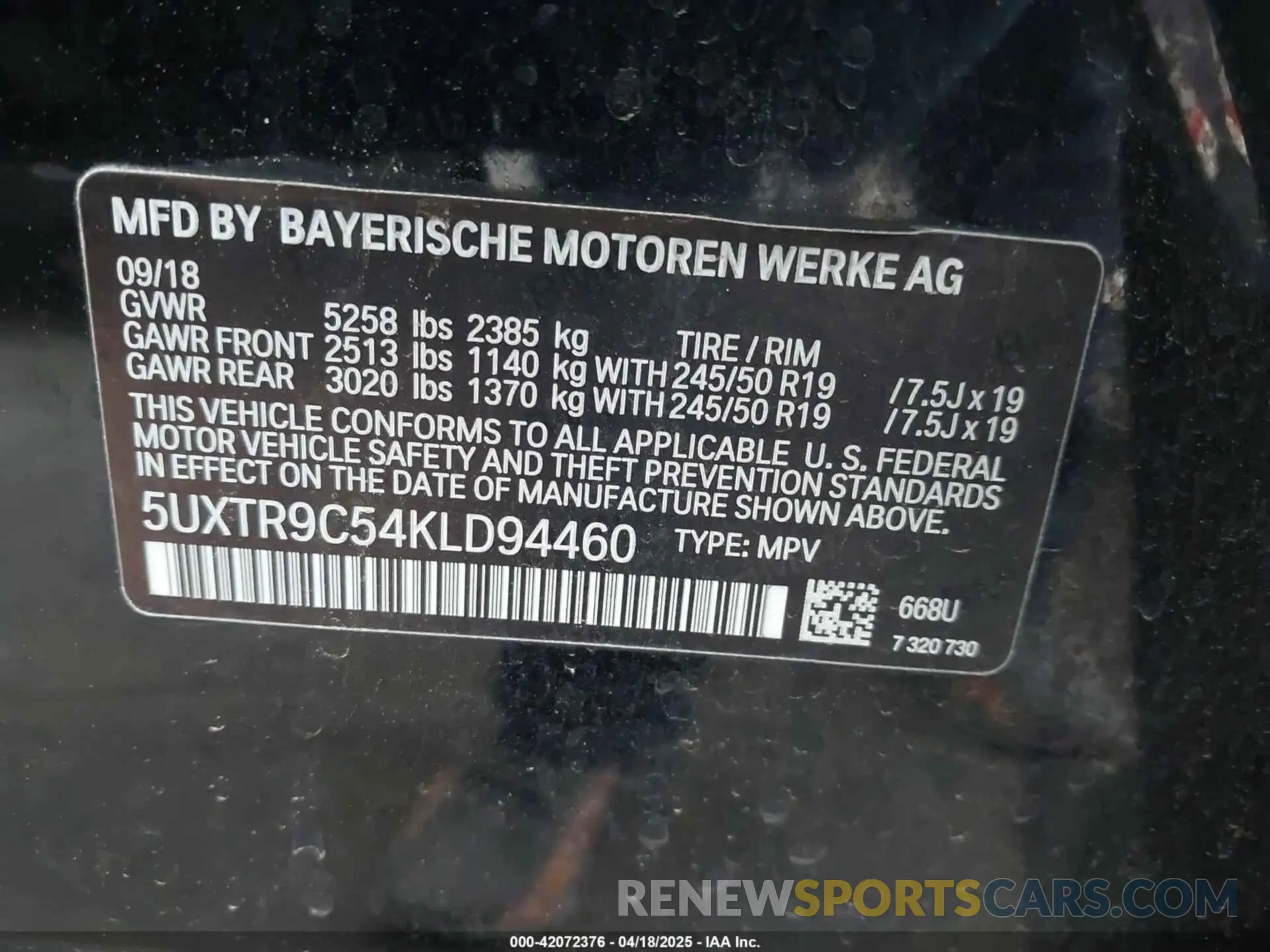 9 fotografías del automóvil dañado 5UXTR9C54KLD94460 BMW X3 2019