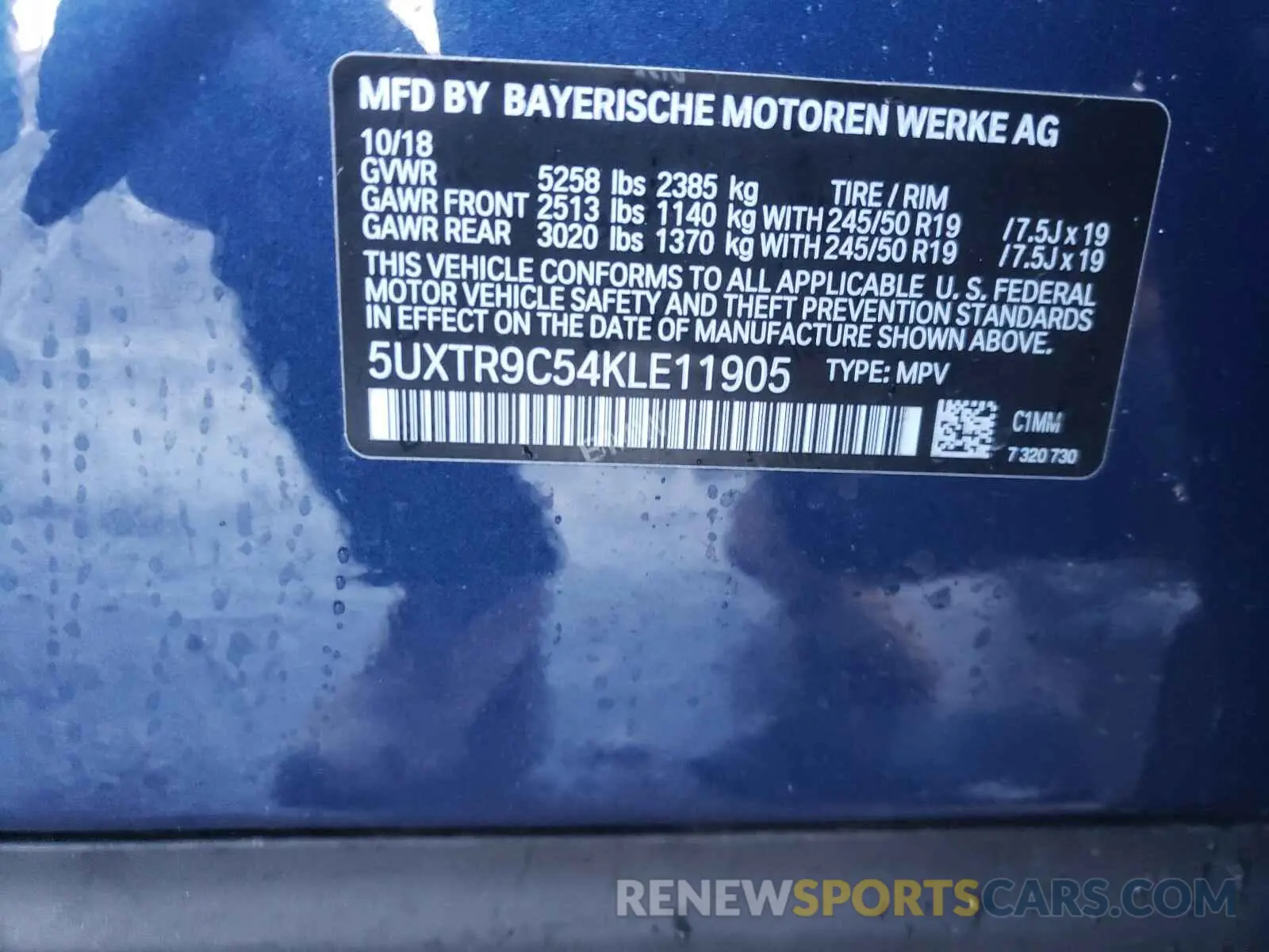 10 fotografías del automóvil dañado 5UXTR9C54KLE11905 BMW X3 2019