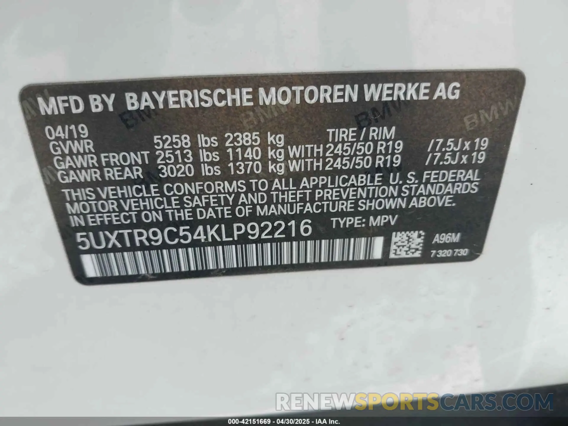 9 fotografías del automóvil dañado 5UXTR9C54KLP92216 BMW X3 2019