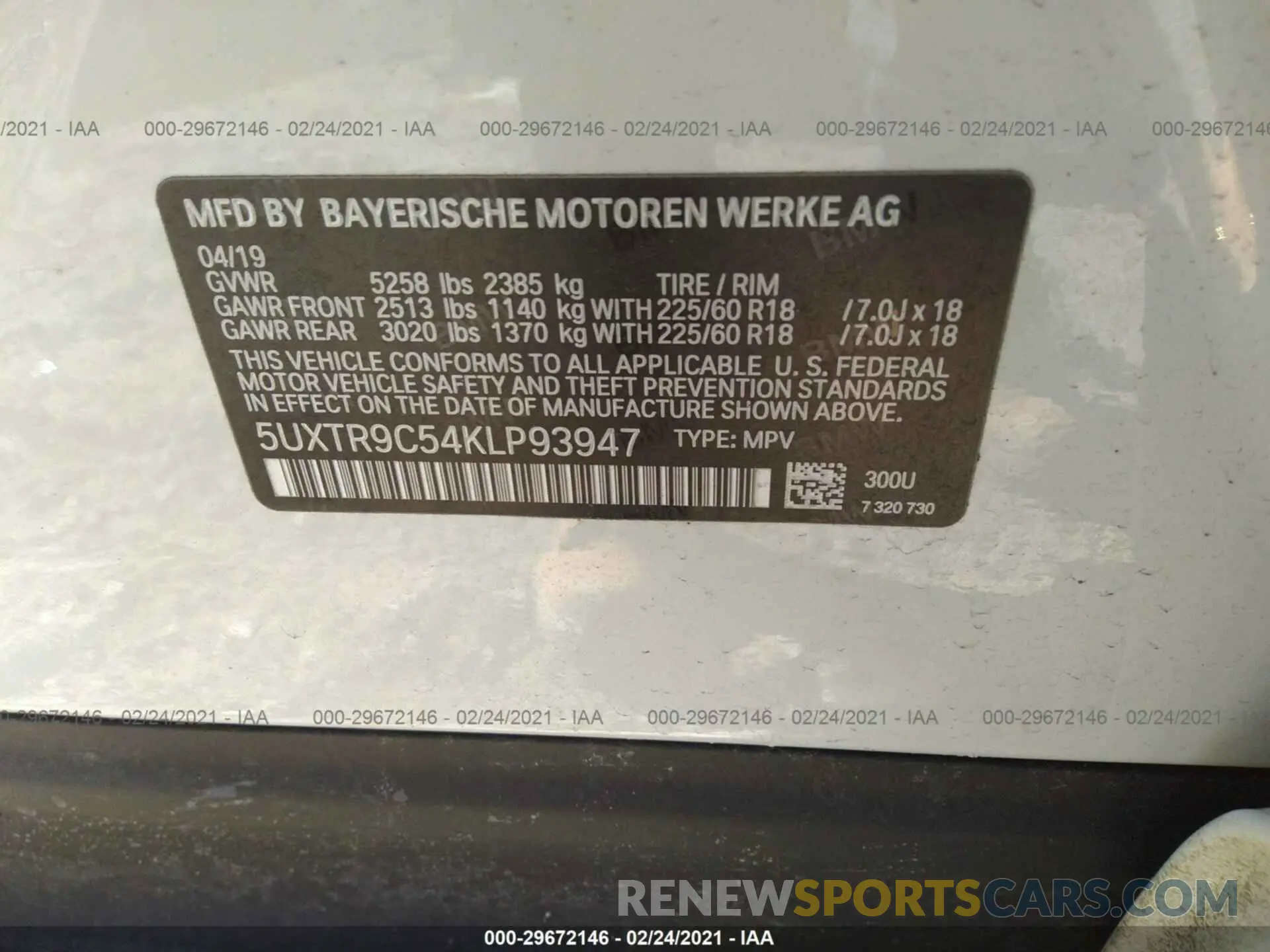 9 fotografías del automóvil dañado 5UXTR9C54KLP93947 BMW X3 2019