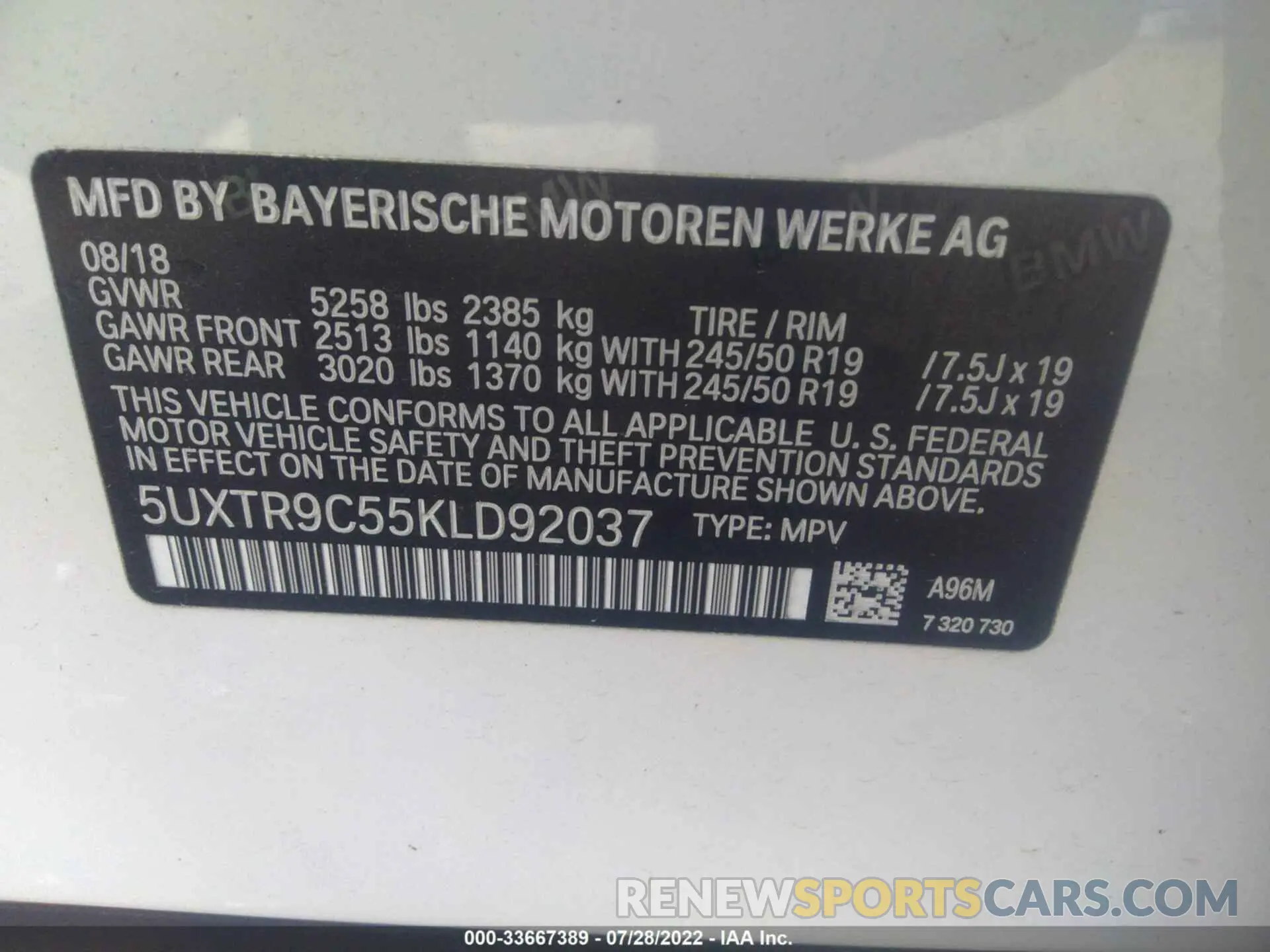 9 fotografías del automóvil dañado 5UXTR9C55KLD92037 BMW X3 2019