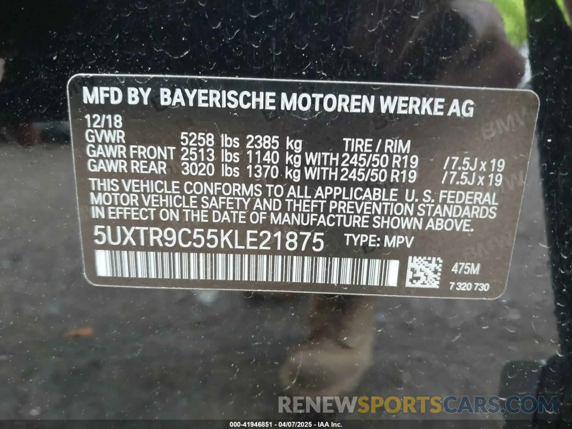 9 fotografías del automóvil dañado 5UXTR9C55KLE21875 BMW X3 2019