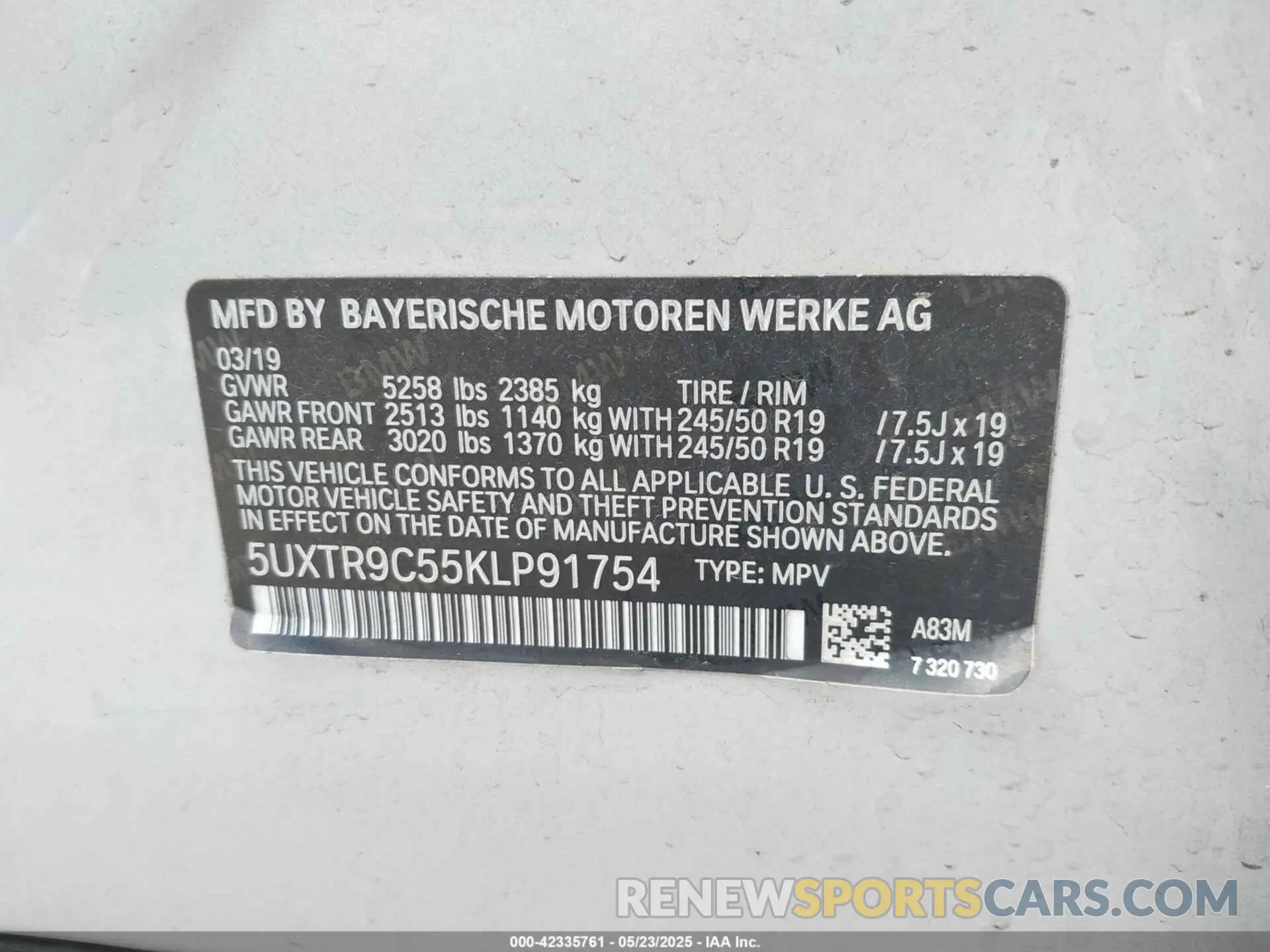 9 fotografías del automóvil dañado 5UXTR9C55KLP91754 BMW X3 2019