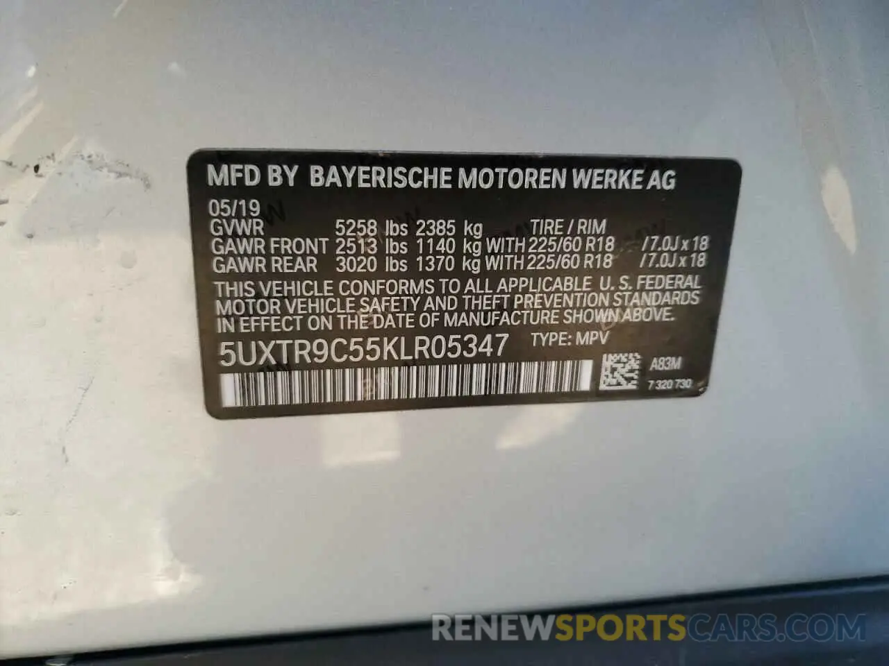 13 fotografías del automóvil dañado 5UXTR9C55KLR05347 BMW X3 2019
