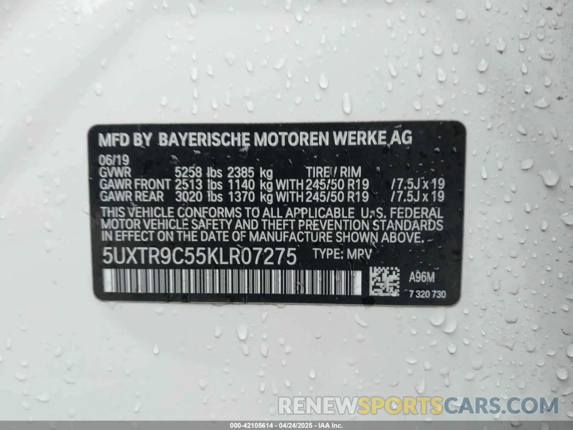 9 fotografías del automóvil dañado 5UXTR9C55KLR07275 BMW X3 2019