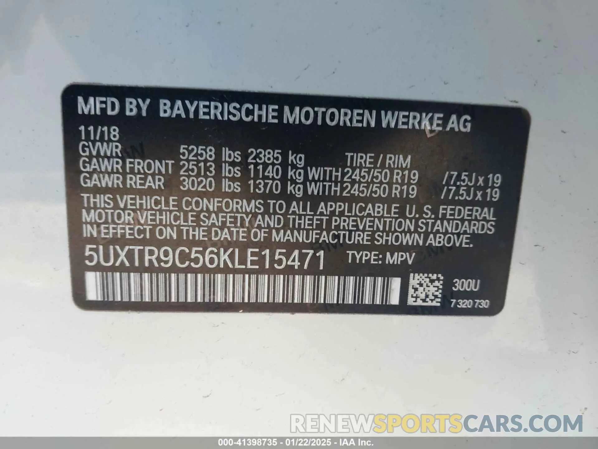 9 fotografías del automóvil dañado 5UXTR9C56KLE15471 BMW X3 2019