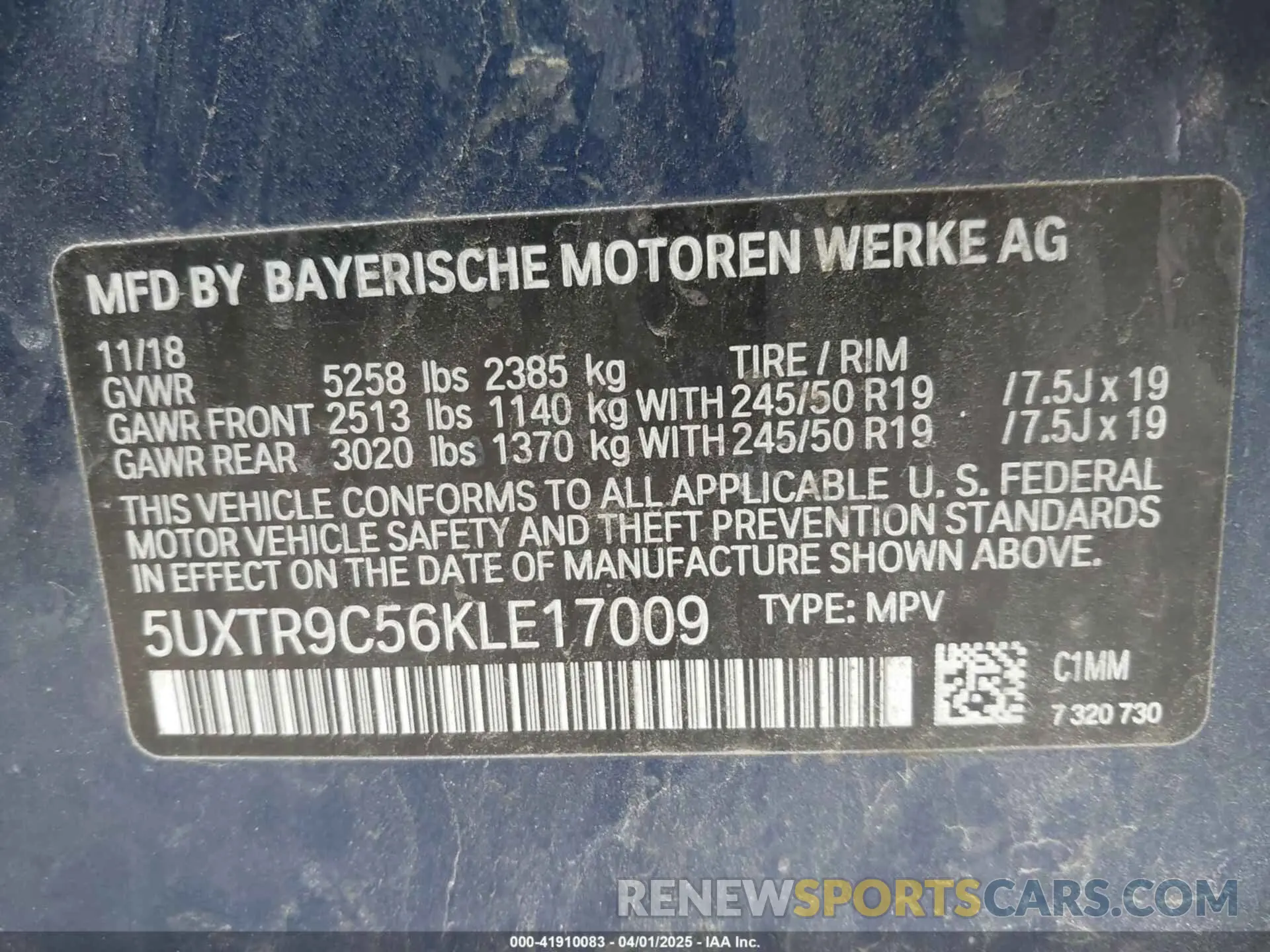 9 fotografías del automóvil dañado 5UXTR9C56KLE17009 BMW X3 2019