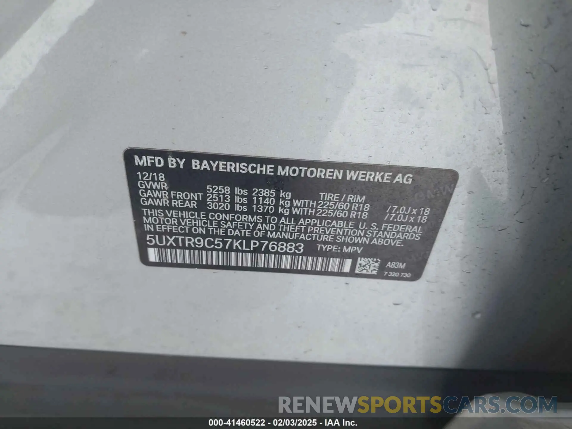 9 fotografías del automóvil dañado 5UXTR9C57KLP76883 BMW X3 2019