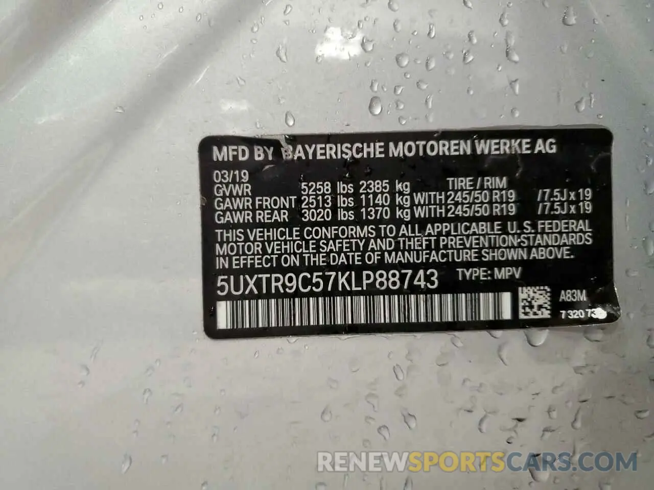 14 fotografías del automóvil dañado 5UXTR9C57KLP88743 BMW X3 2019