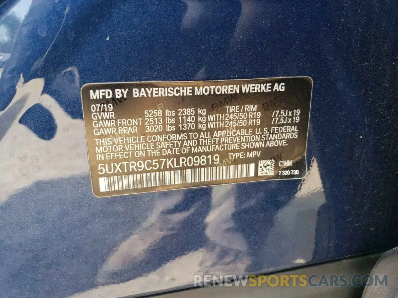 13 fotografías del automóvil dañado 5UXTR9C57KLR09819 BMW X3 2019